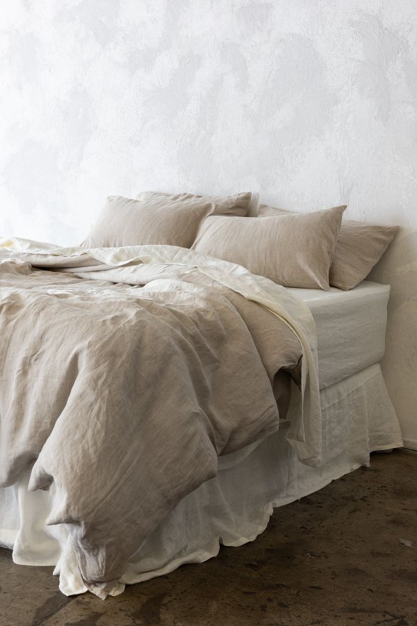 100% French flax linen sheets and duvet cover on a bed