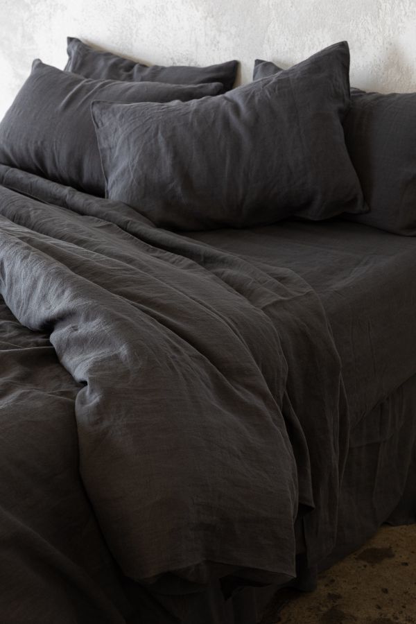 100% French flax linen sheets and duvet cover on a bed
