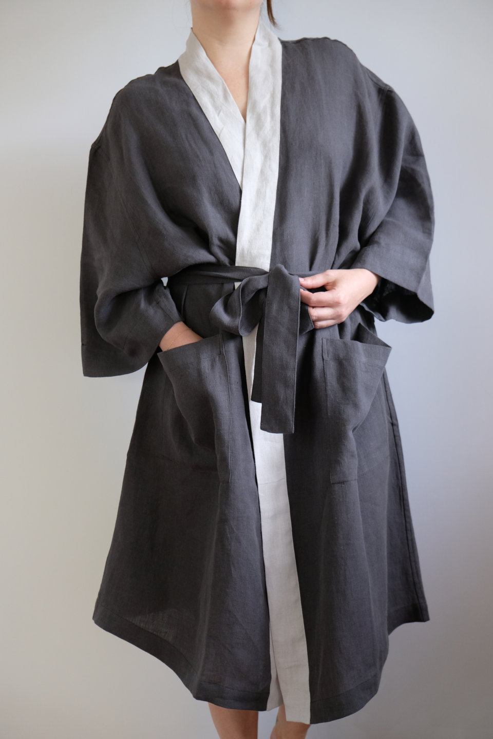 chic charcoal linen robe