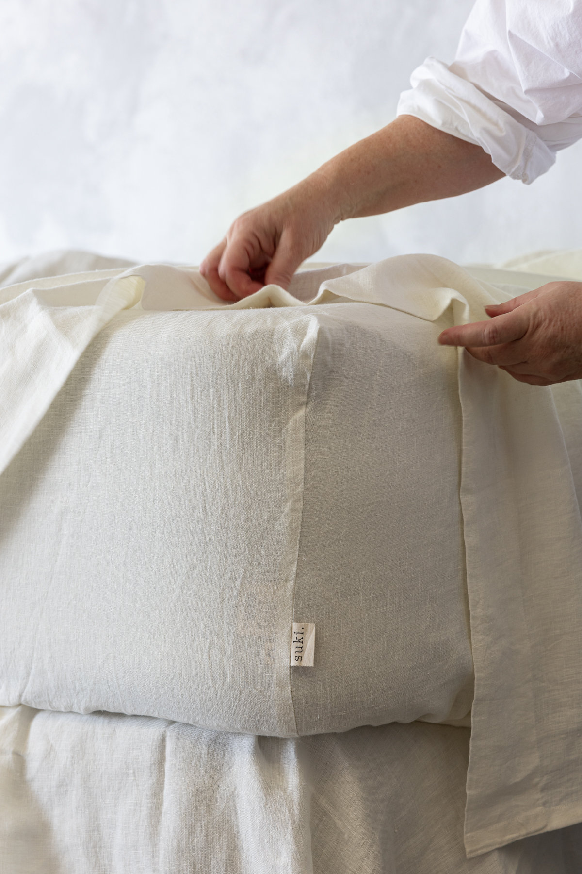 whisper white French flax linen bedding