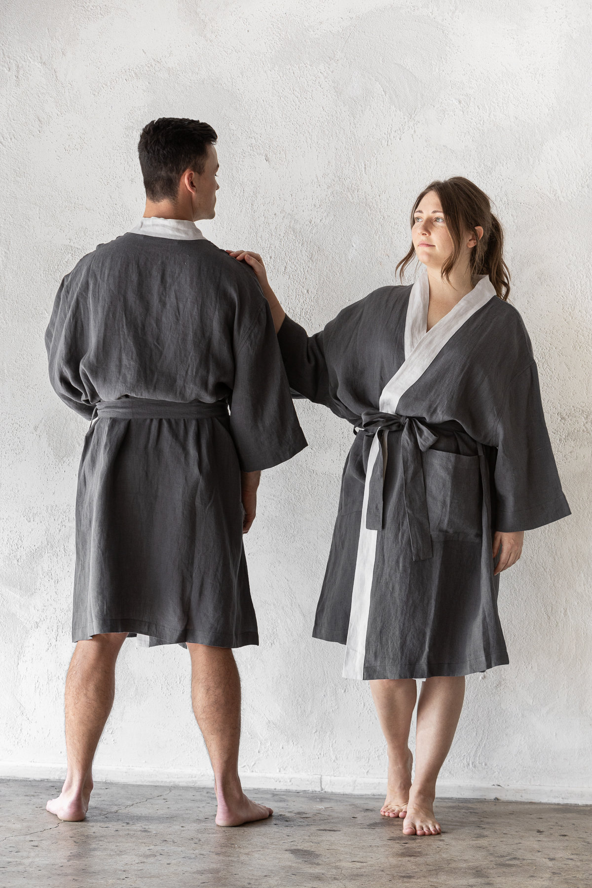 chic charcoal French flax linen robe