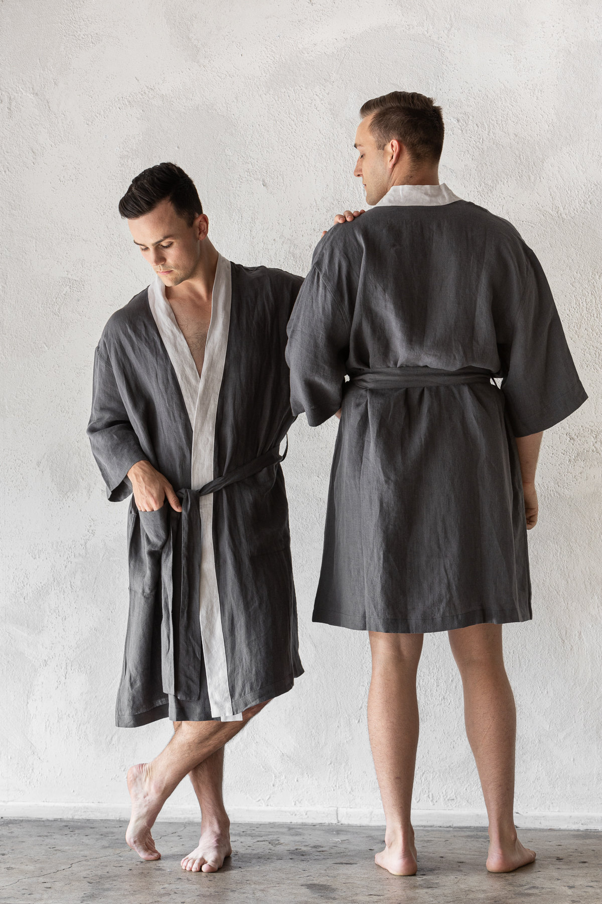 chic charcoal French flax linen robe